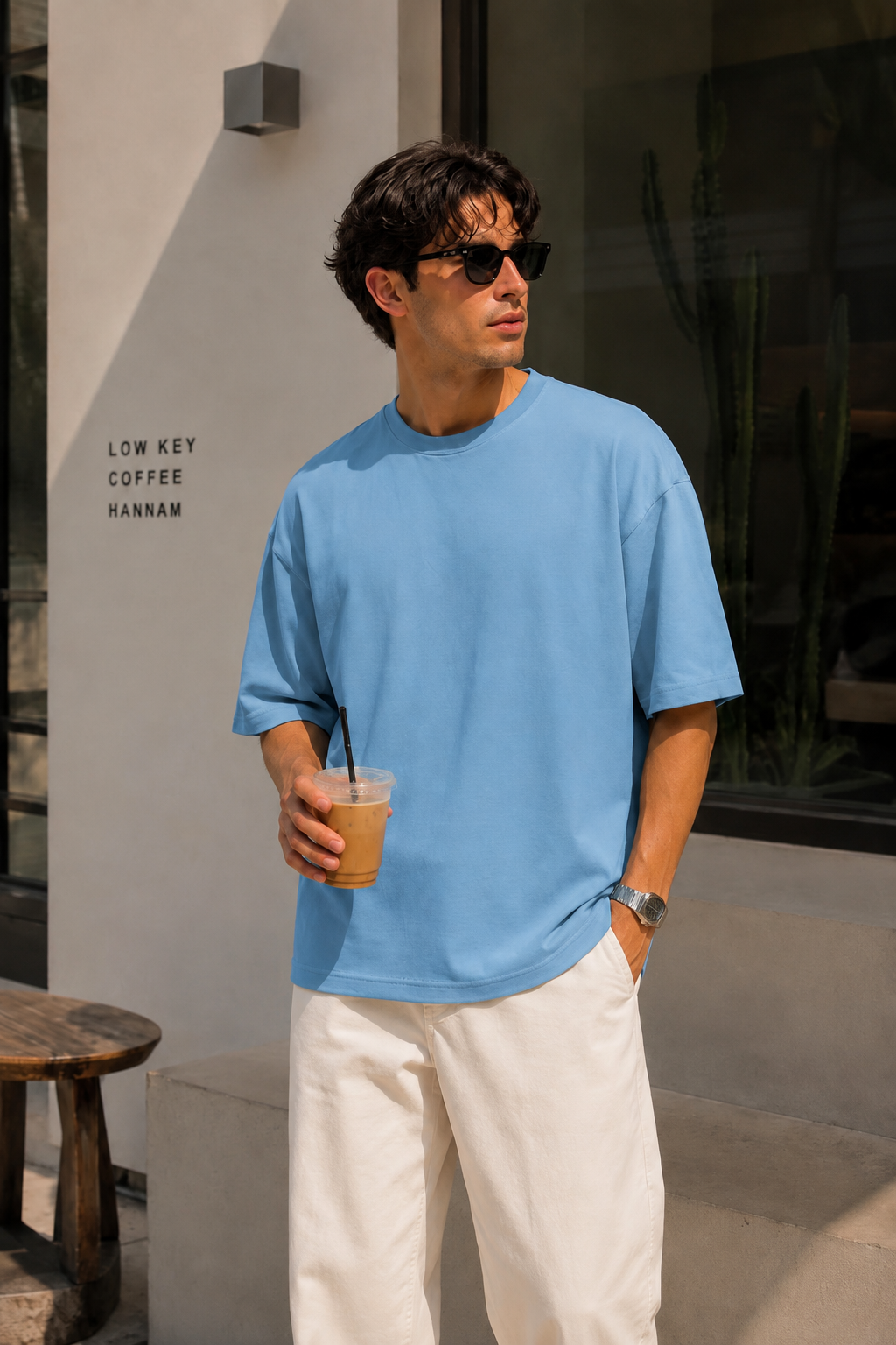 Relaxed fit blue tee