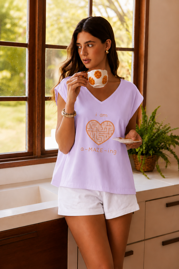 Women V Neck Tee Lilac