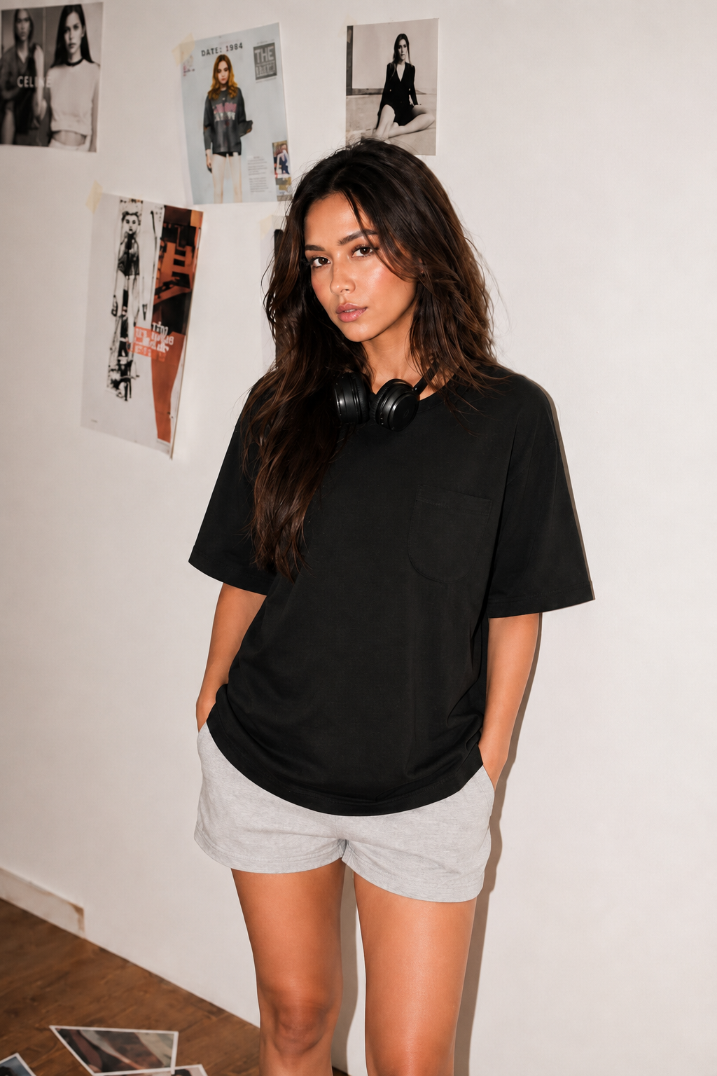 Women's basic relaxed fit black tee