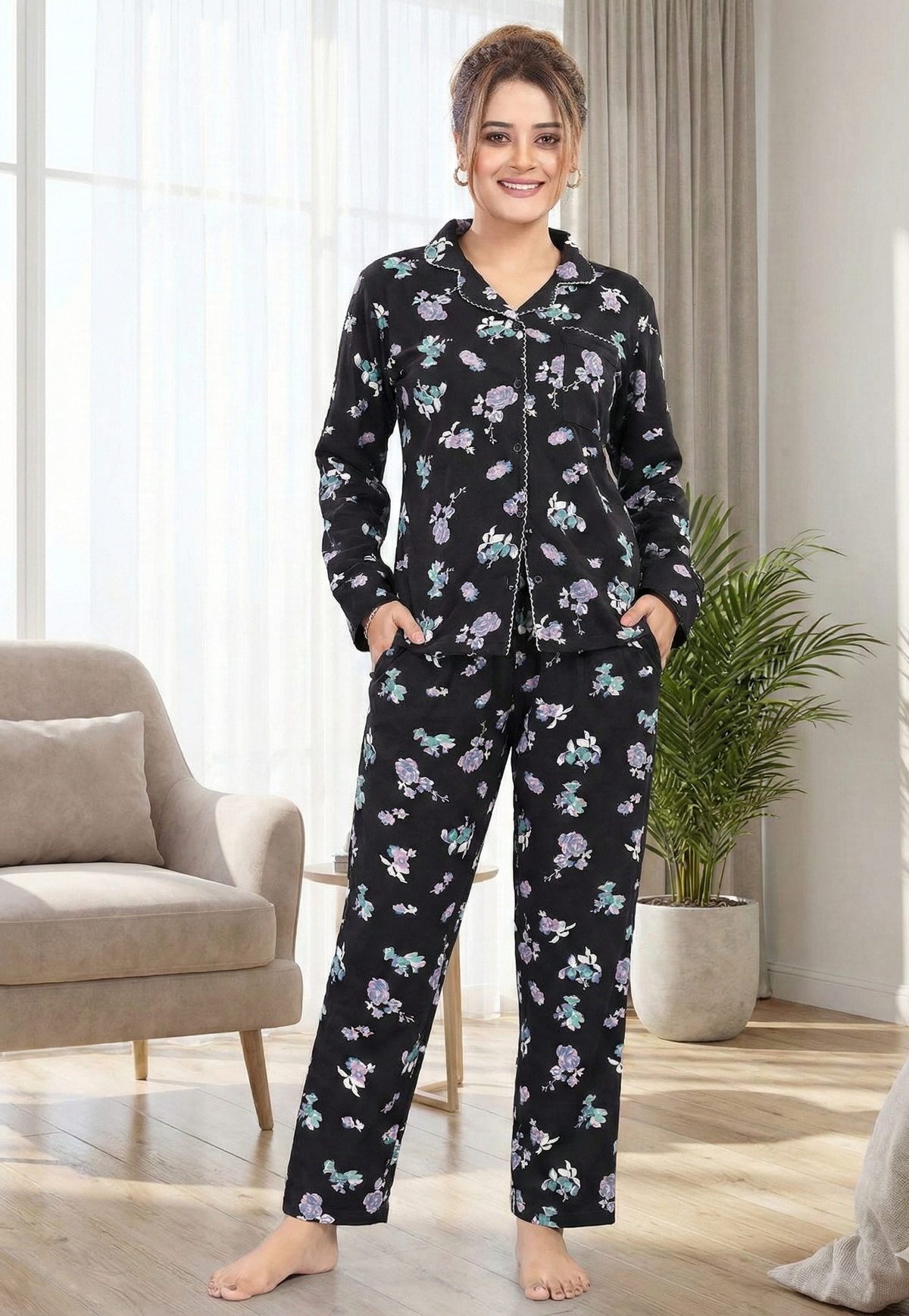 Noir Bloom Pajama Set