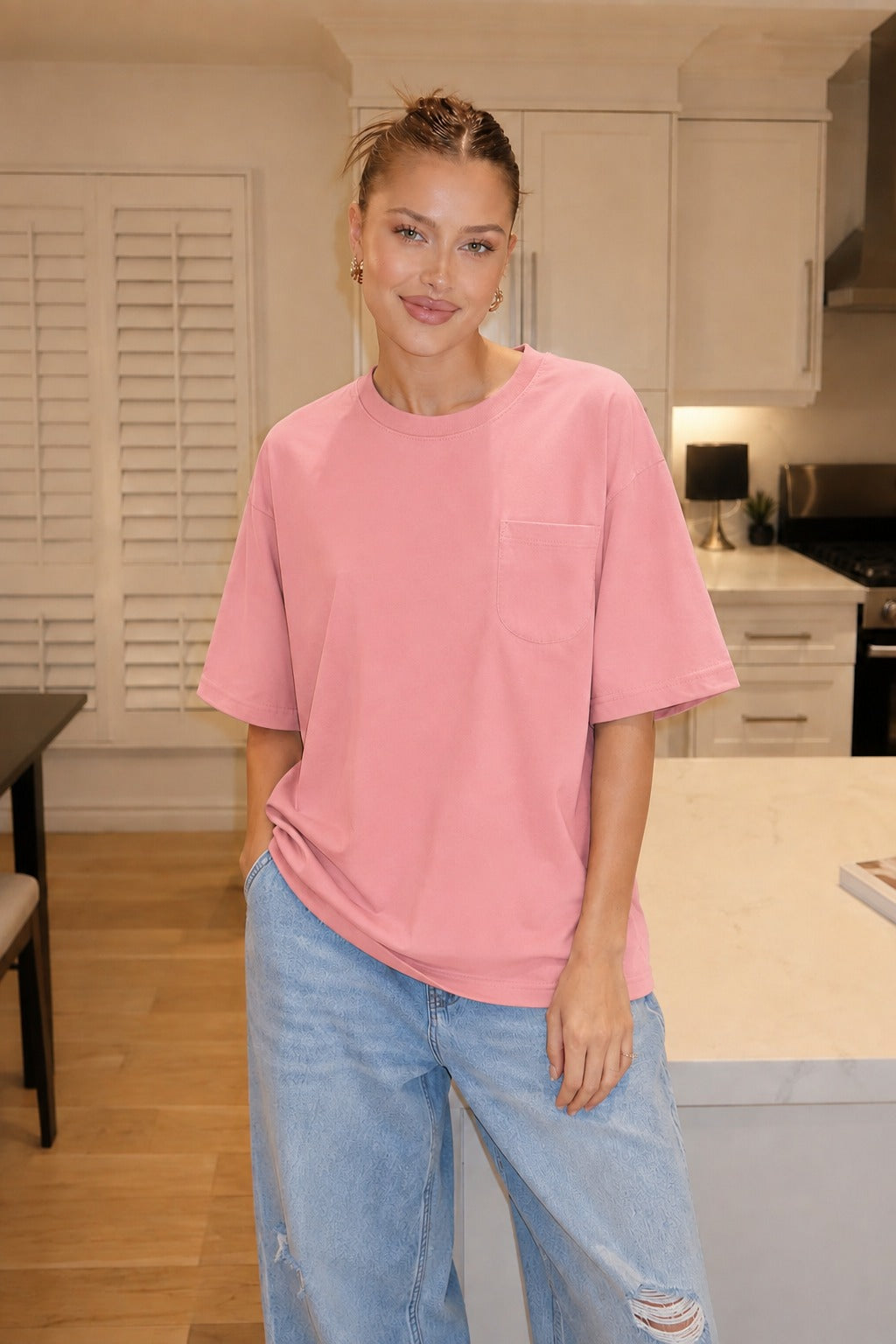 Women's basic relaxed fit Vintage Pink tee