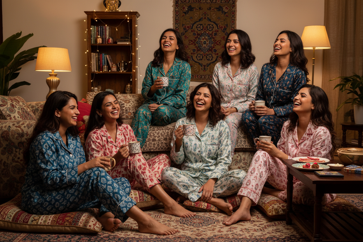 Indian women wearing night suits and enjoying 